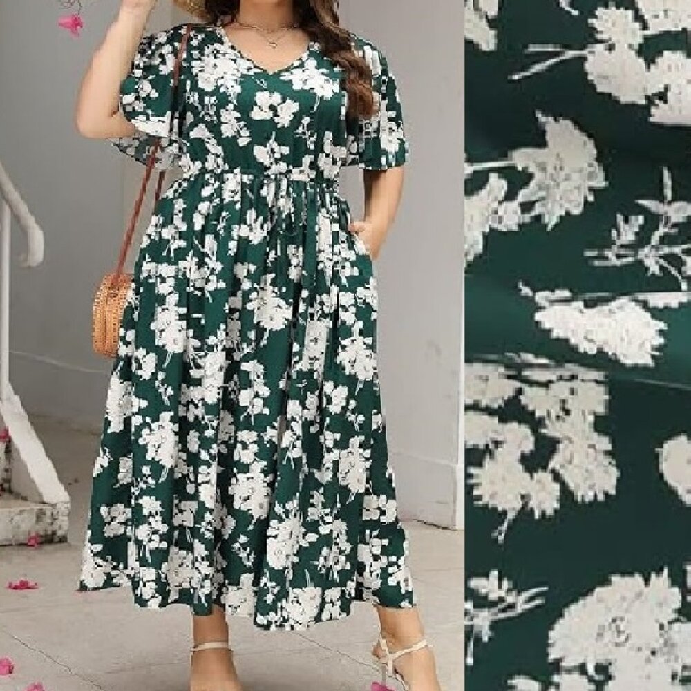 Floral Print Boho Cottagecore Maxi Dress Sundress With Pockets Sz 24 - Picture 11 of 13